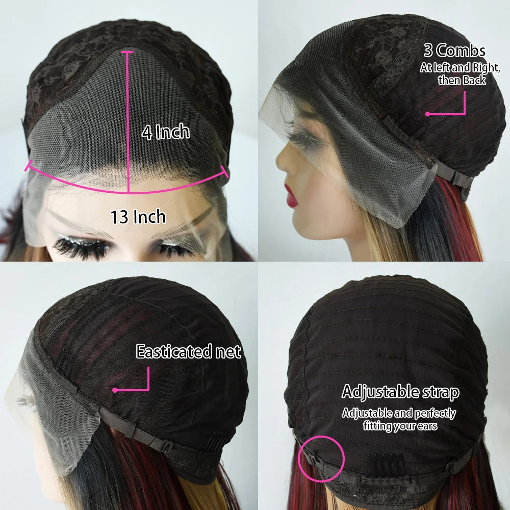 Blue Wig Straight Lace Front Wig HD Transparent Lace Frontal Wig PrePlucked Synthetic High Quality Heat Resistant Daily Cosplay