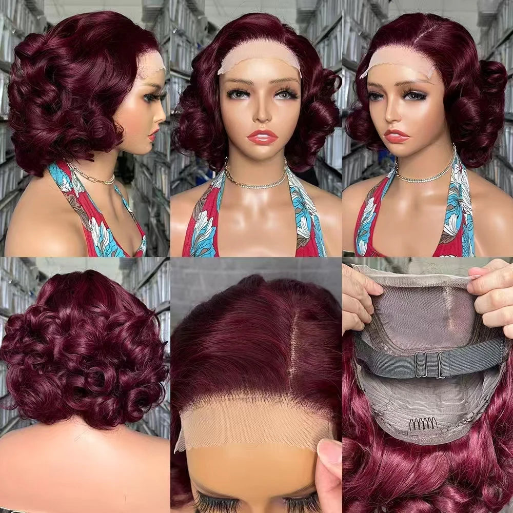 Short Curly Bob Wigs 5x5 Lace Front Human Hair Wig Brazilian Remy Body Loose Wave Curl Hair Wear and Go Glueless Wig for Woman