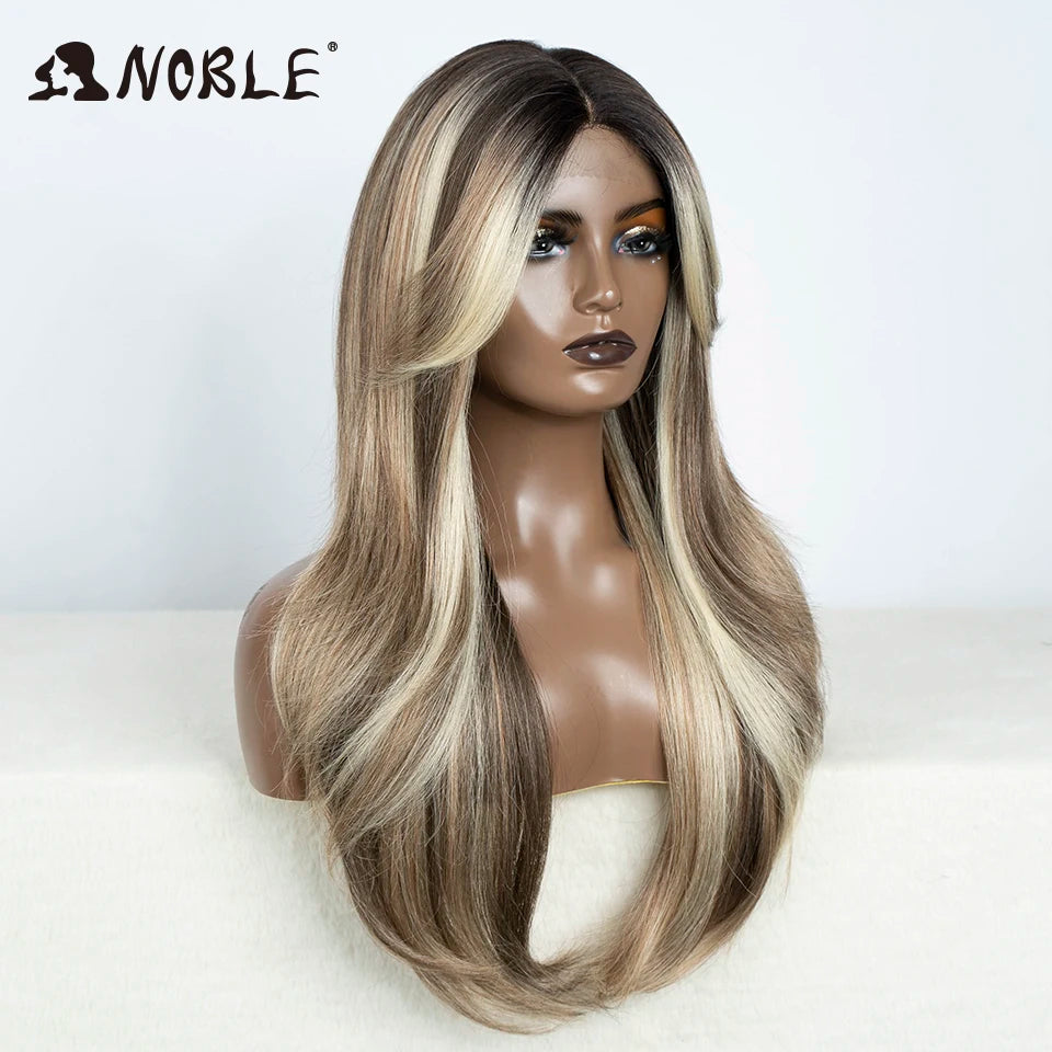 Noble Synthetic Lace Front Wig 26" Straight Ombre lace Wig  Cosplay part Wig Blonde Wigs For Women Lace Wig synthetic Lace Wig