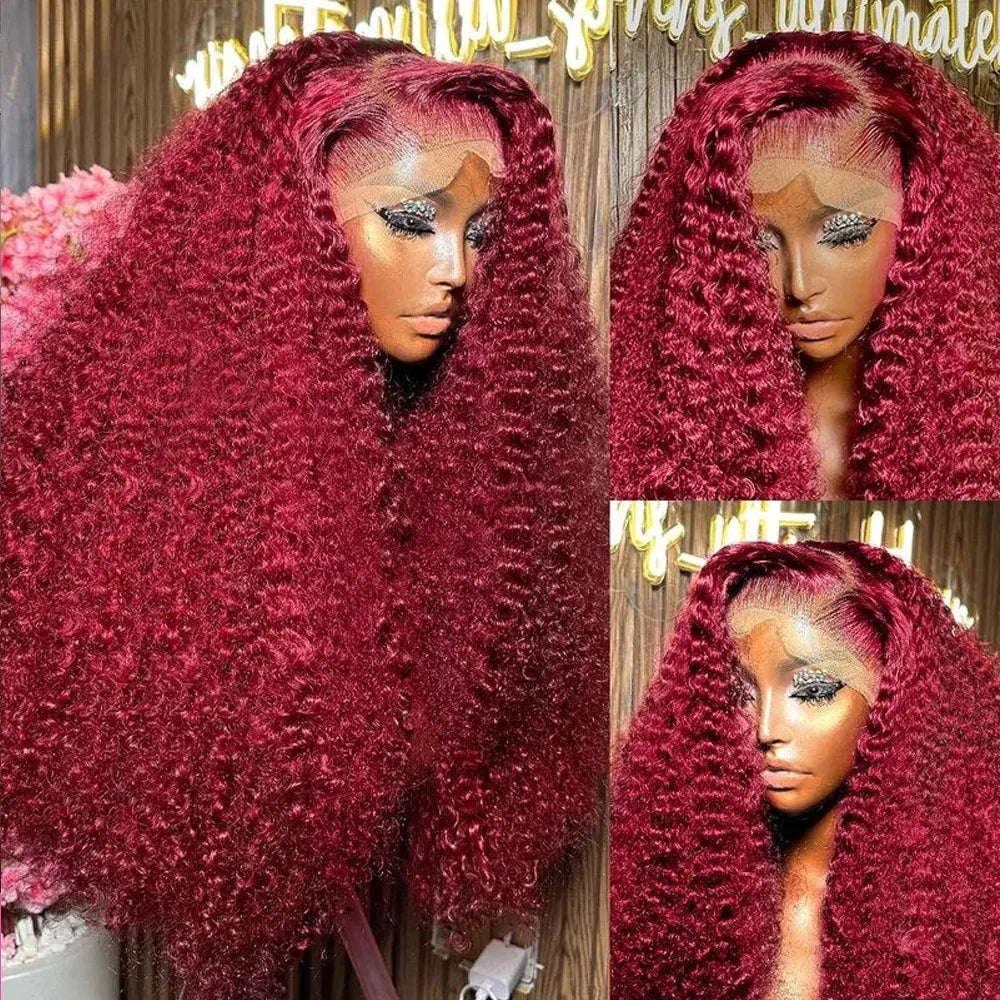 30 Inch Burgundy 99j Deep Wave Frontal Wig