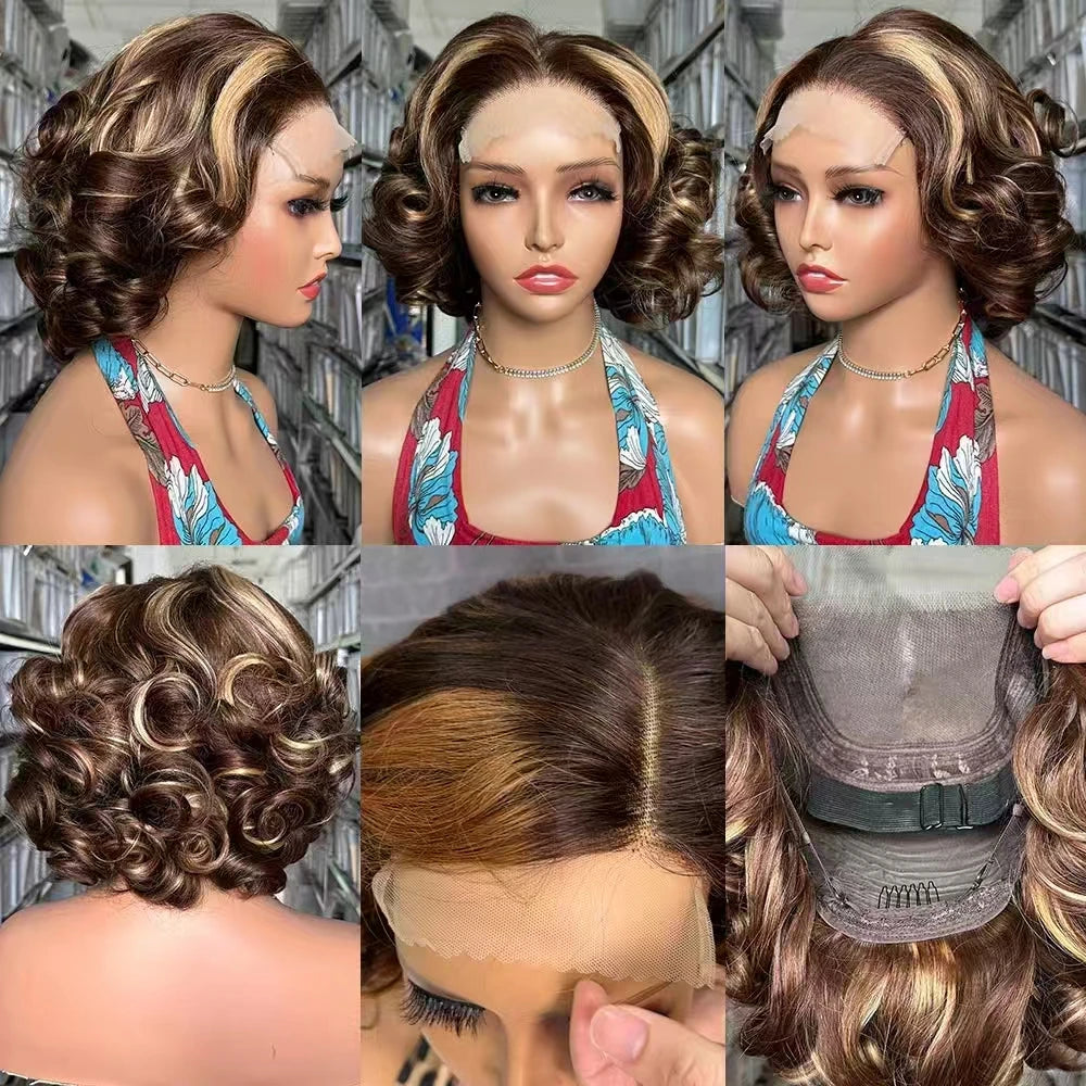 Short Curly Bob Wigs 5x5 Lace Front Human Hair Wig Brazilian Remy Body Loose Wave Curl Hair Wear and Go Glueless Wig for Woman