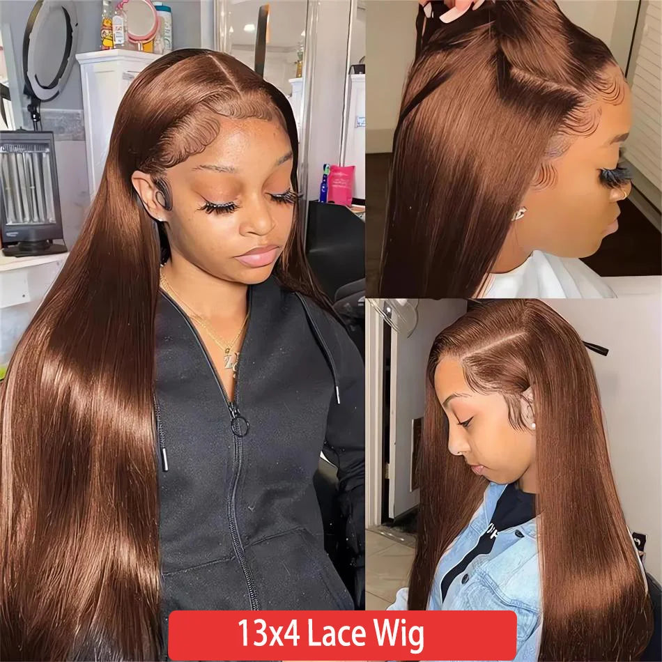 Chocolate Brown Straight Human Hair Wigs For Women 13X6 Hd Lace Frontal Wig 13X4 Lace Front Pre Plucked Colored Wig 30 36 Inch