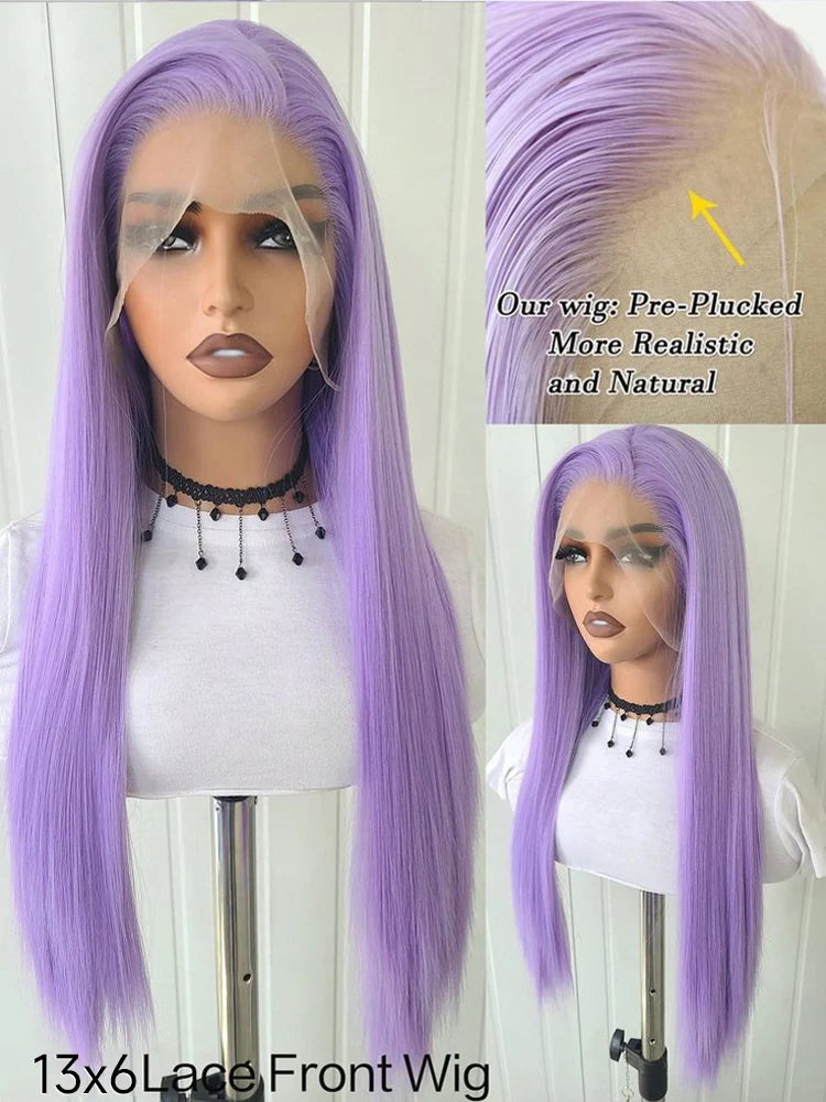 Purple Lace Front Human Hair Wigs Colored Wig Straight Hair 13x6 HD Lace Frontal Wig Transparent Vietnamese Raw Human Hair Wigs For Women Pre Plucked with Baby Hair