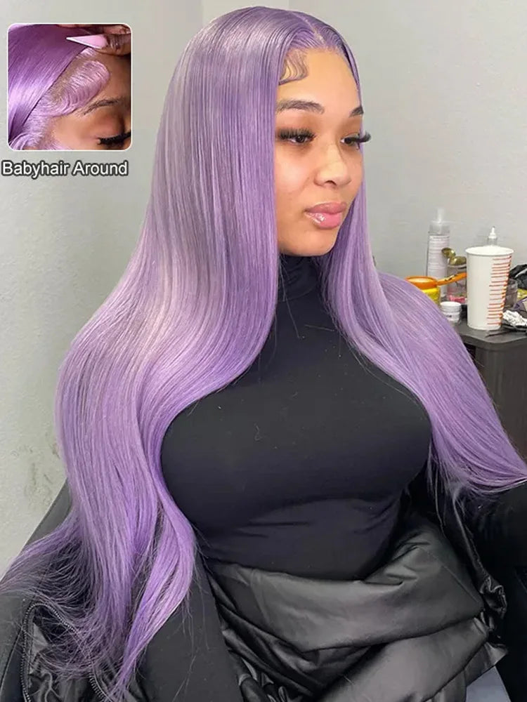 Purple Lace Front Human Hair Wigs Colored Wig Straight Hair 13x6 HD Lace Frontal Wig Transparent Vietnamese Raw Human Hair Wigs For Women Pre Plucked with Baby Hair