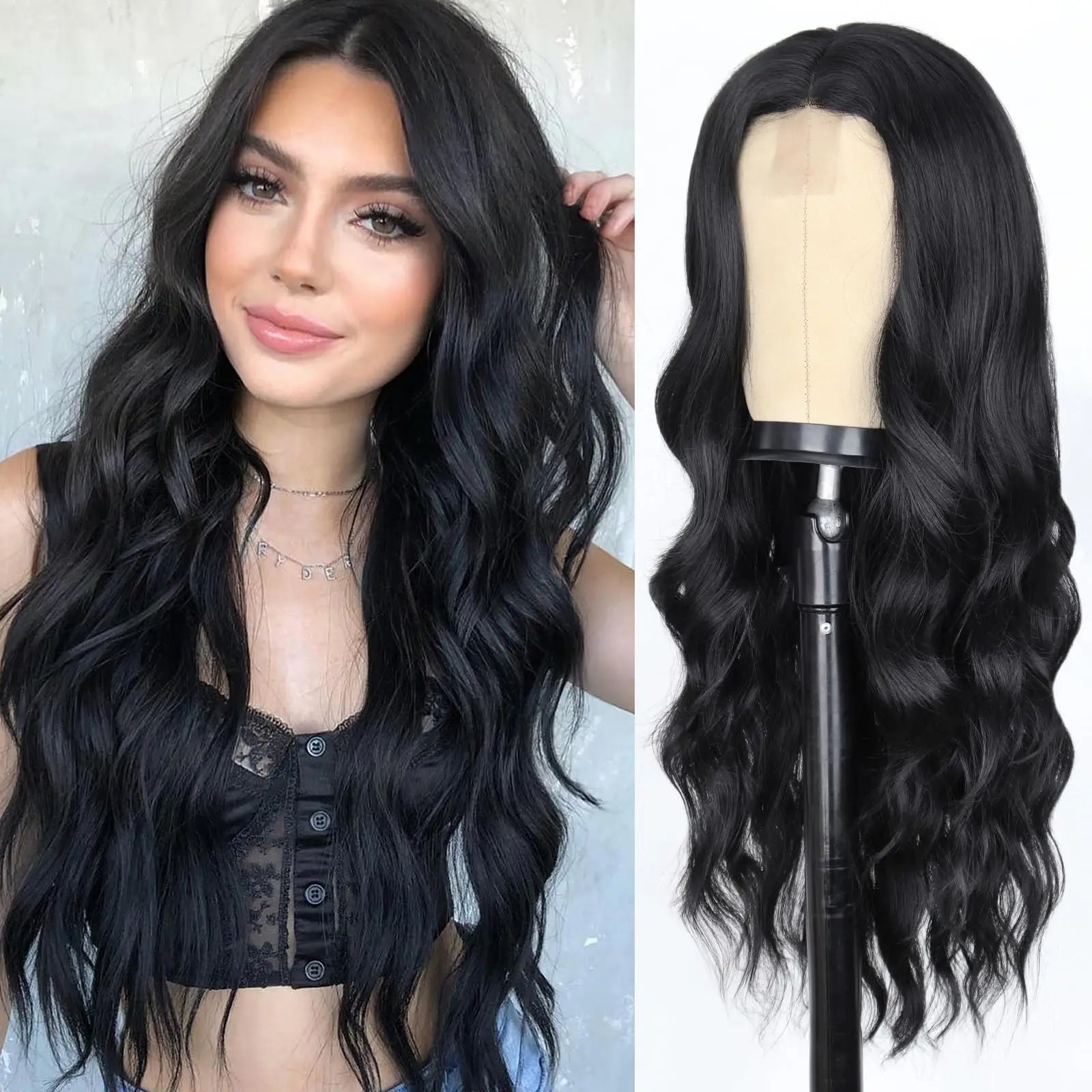 Red wine color synthetic wig with long curly hair