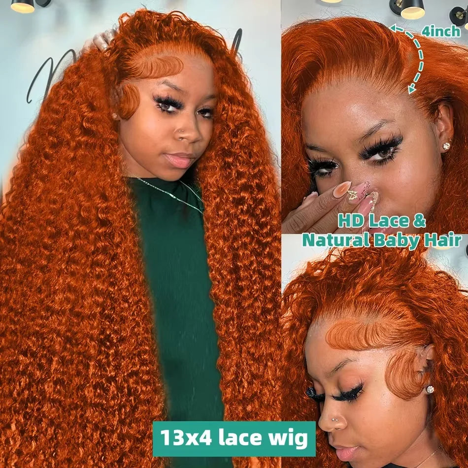 Orange Ginger Deep Curly Wigs