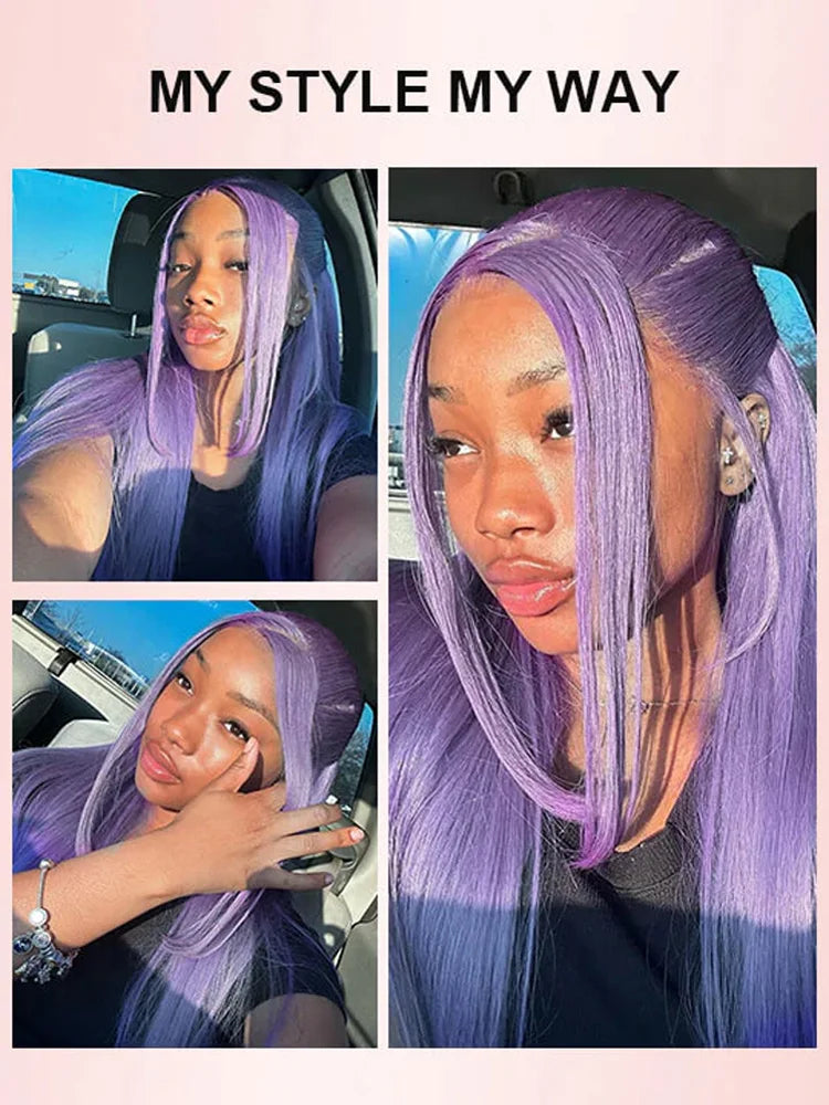 Purple Lace Front Human Hair Wigs Colored Wig Straight Hair 13x6 HD Lace Frontal Wig Transparent Vietnamese Raw Human Hair Wigs For Women Pre Plucked with Baby Hair
