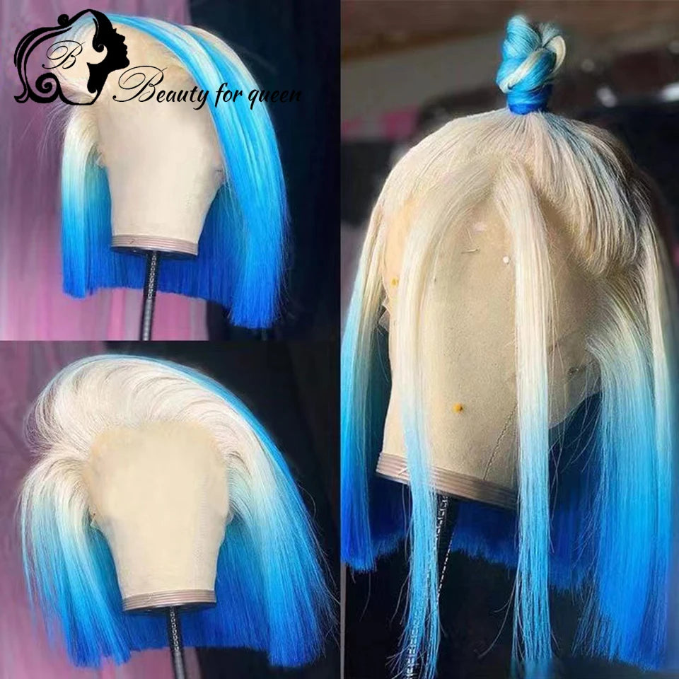 13x4 Short Bob Wig Lace Front Human Hair Wigs Grey Pink 60 Purple Blue Green Yellow Colored Straight Lace Front Wig For Women