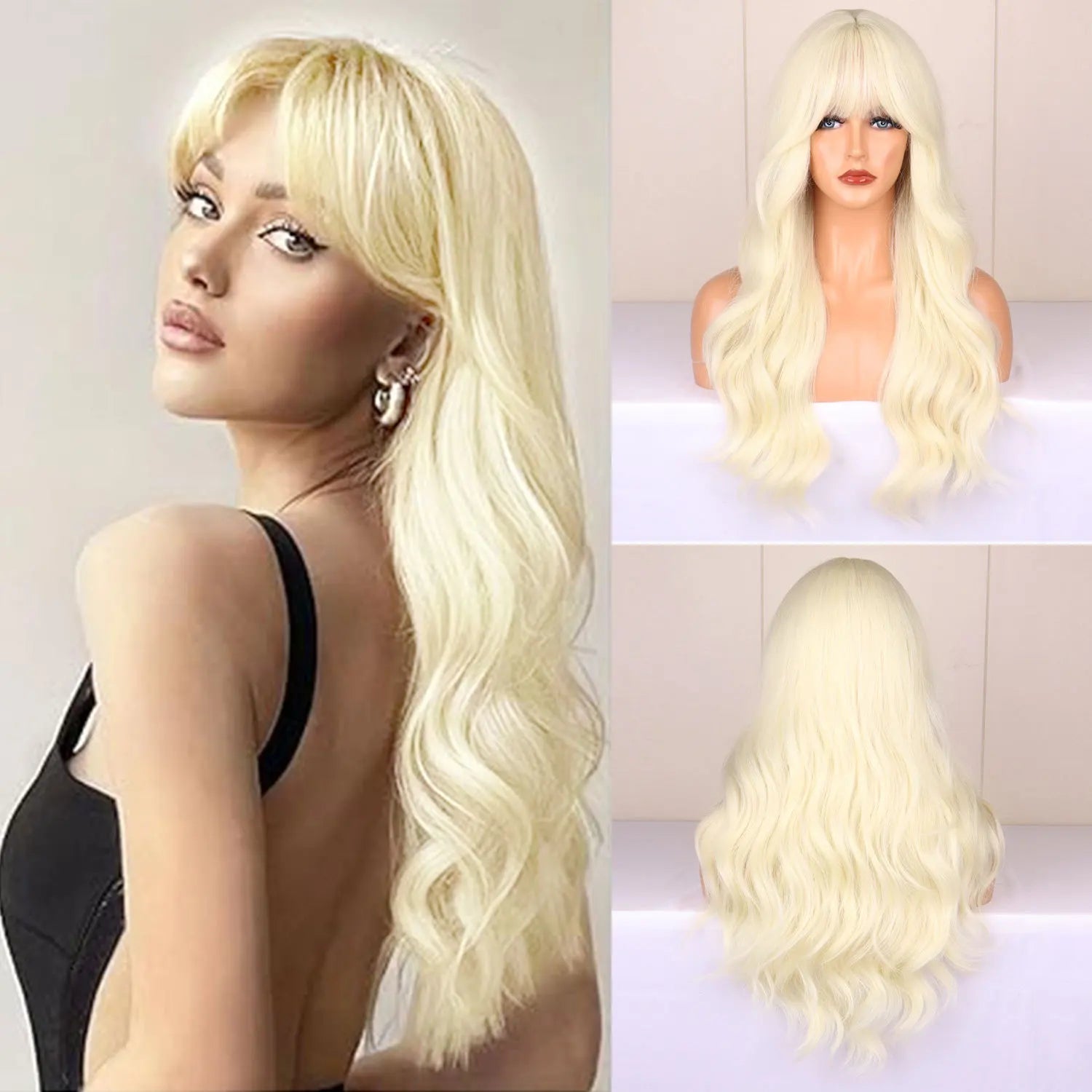 Red wine color synthetic wig with long curly hair