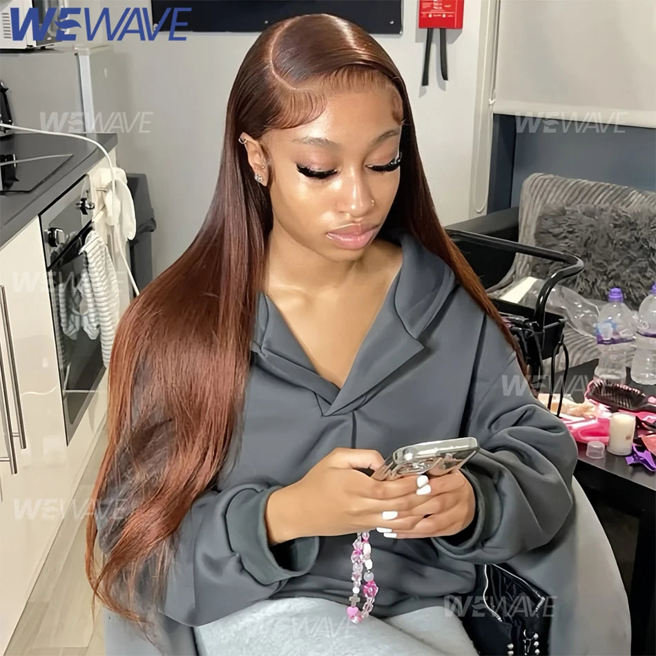 Chocolate Brown Straight Human Hair Wigs For Women 13X6 Hd Lace Frontal Wig 13X4 Lace Front Pre Plucked Colored Wig 30 36 Inch