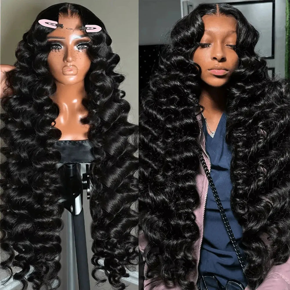 Frontal Lace Preplucked Natural Black Deep Wave Frontal Wig