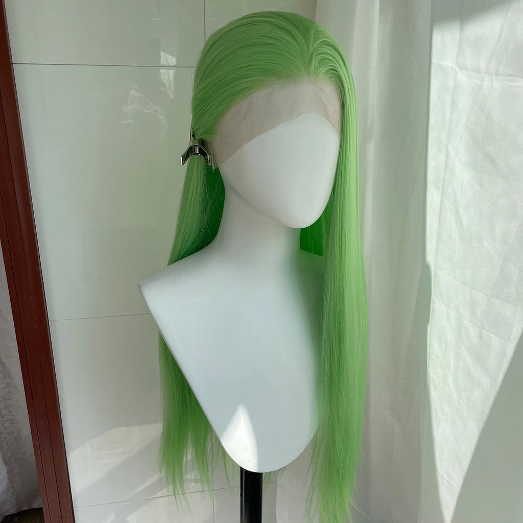 Light Green 13x4 Synthetic Lace Front Wig for Women 26 Inch Long Straight Glueless Wigs Heat Resistant Wig Free Part 150 Density