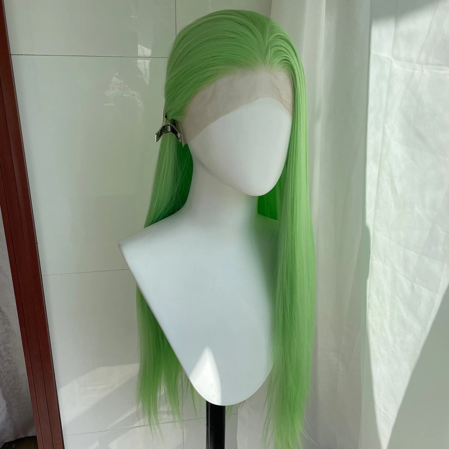 Light Green 13x4 Synthetic Lace Front Wig for Women 26 Inch Long Straight Glueless Wigs Heat Resistant Wig Free Part 150 Density