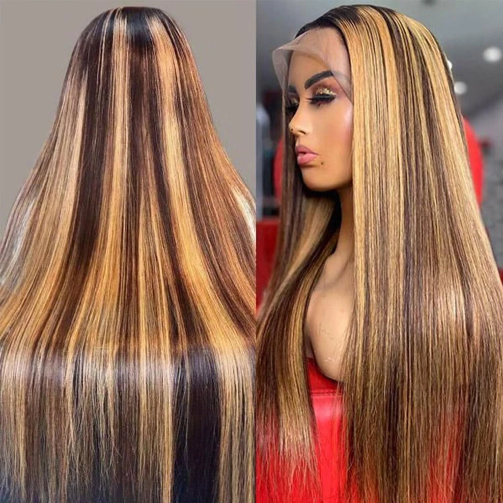 P4/27 Highlight Wig Human Hair 13x6 Bone Straight Lace Front Wigs Ombre Honey Blonde Colored Wig Pre Plucked With Baby Hair