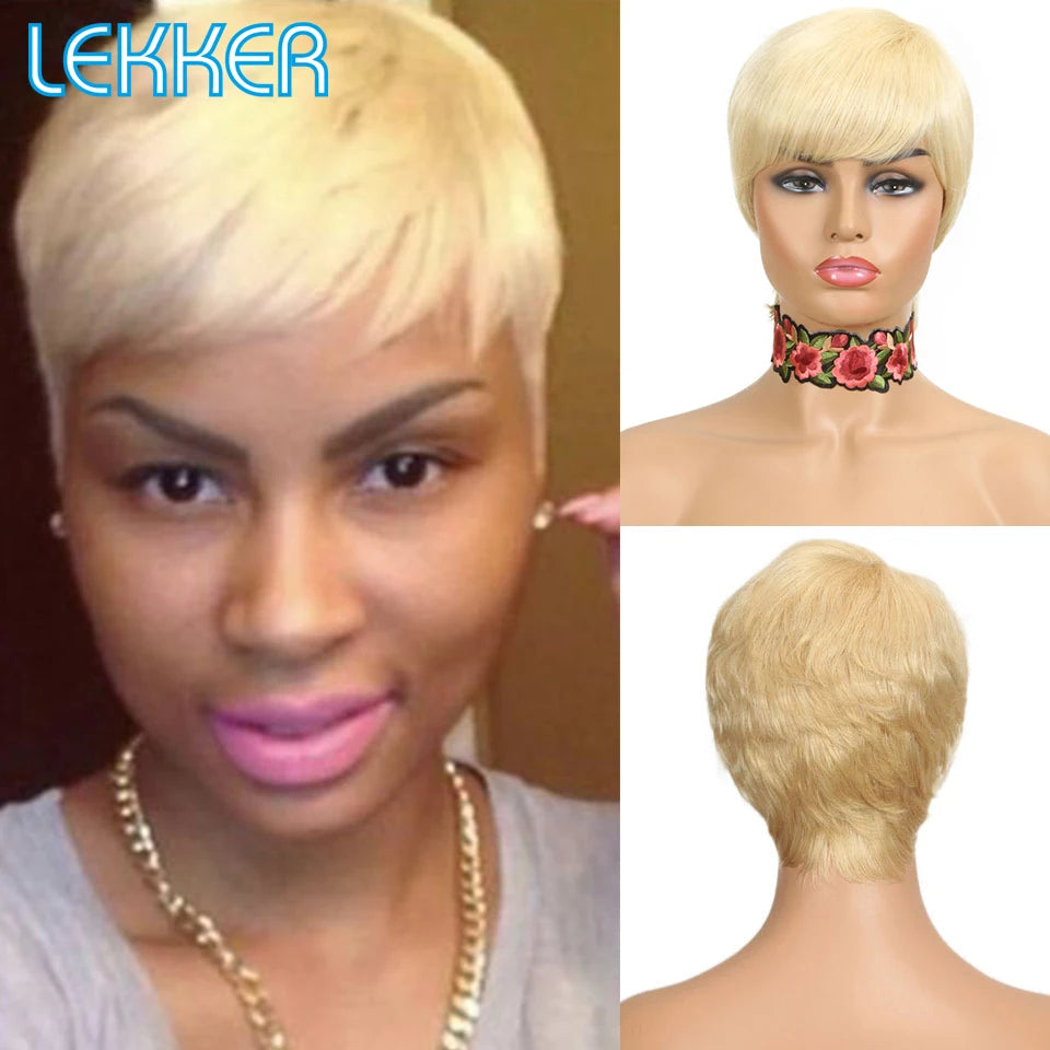 Lekker Clearance 613 Blonde Short Pixie Cut Bob 100% Human Hair Wigs For Women Brazilian Remy Hair Full Machine Made Cheap Wig