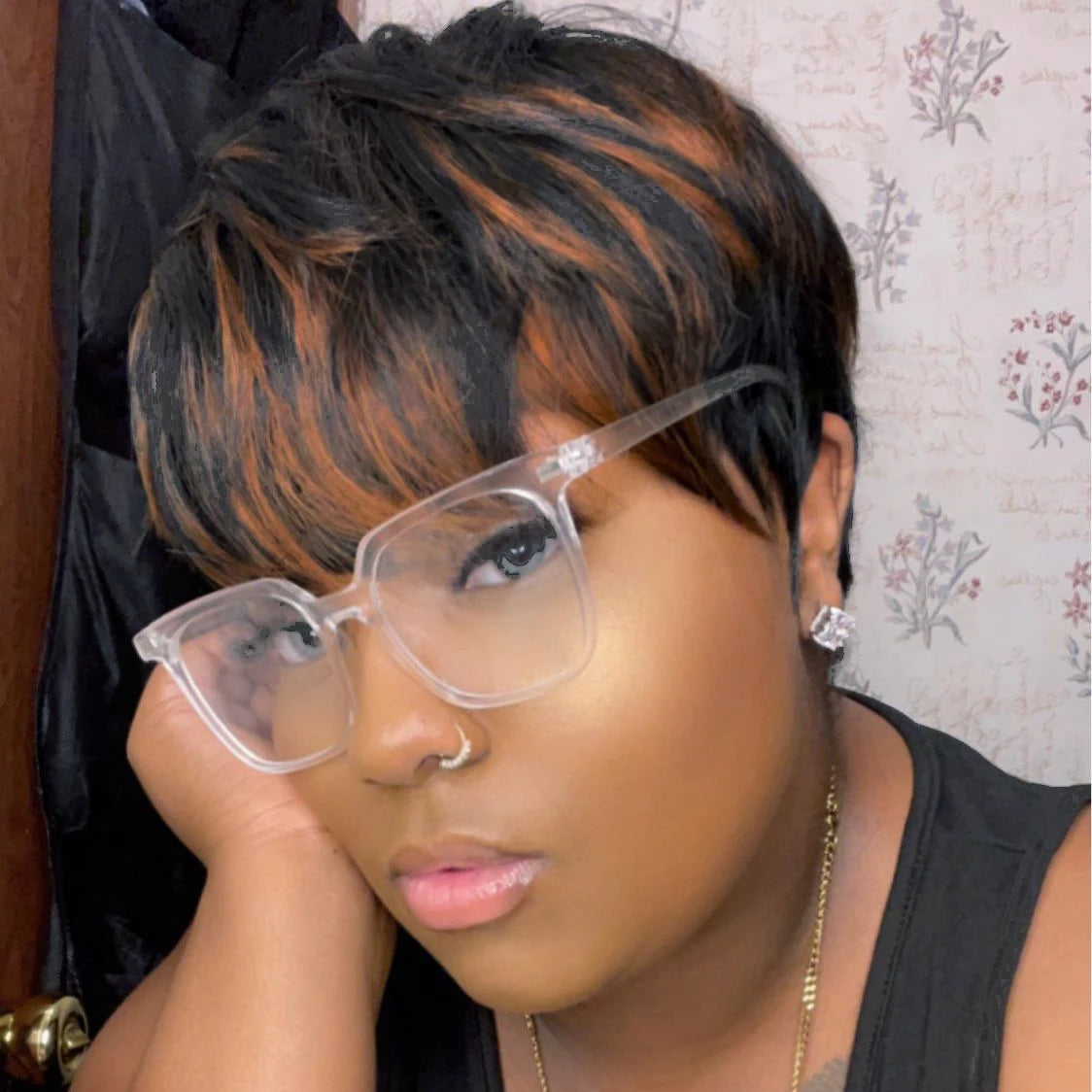 Highlight Pixie Cut Mixed Color1B/30 Hair Style Short Straight human hair Wigs With Bangs For Women Machine Made