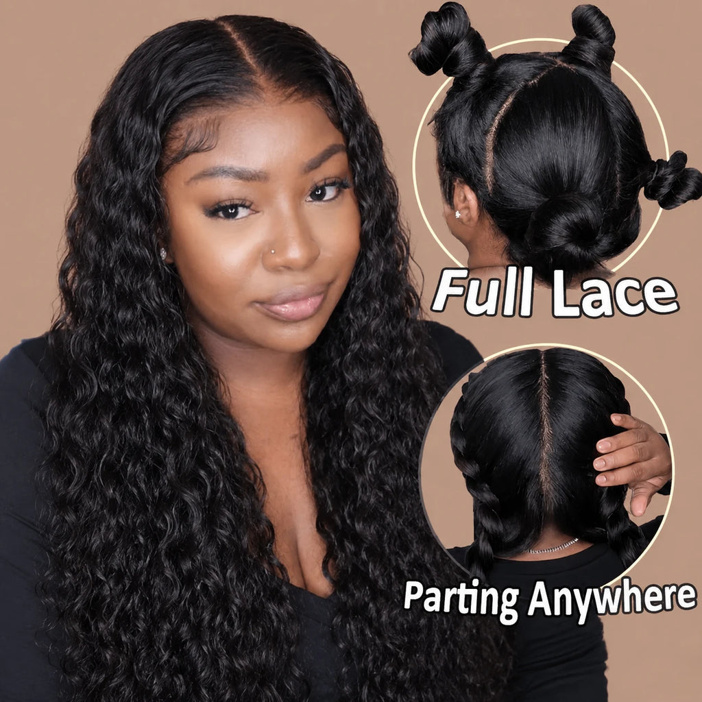 Premium 100% Human Hair Deep Wave Real Full Lace Wigs Brazilian Curly Front Wig PrePlucked Invisible Fake Scalp Salon Quality