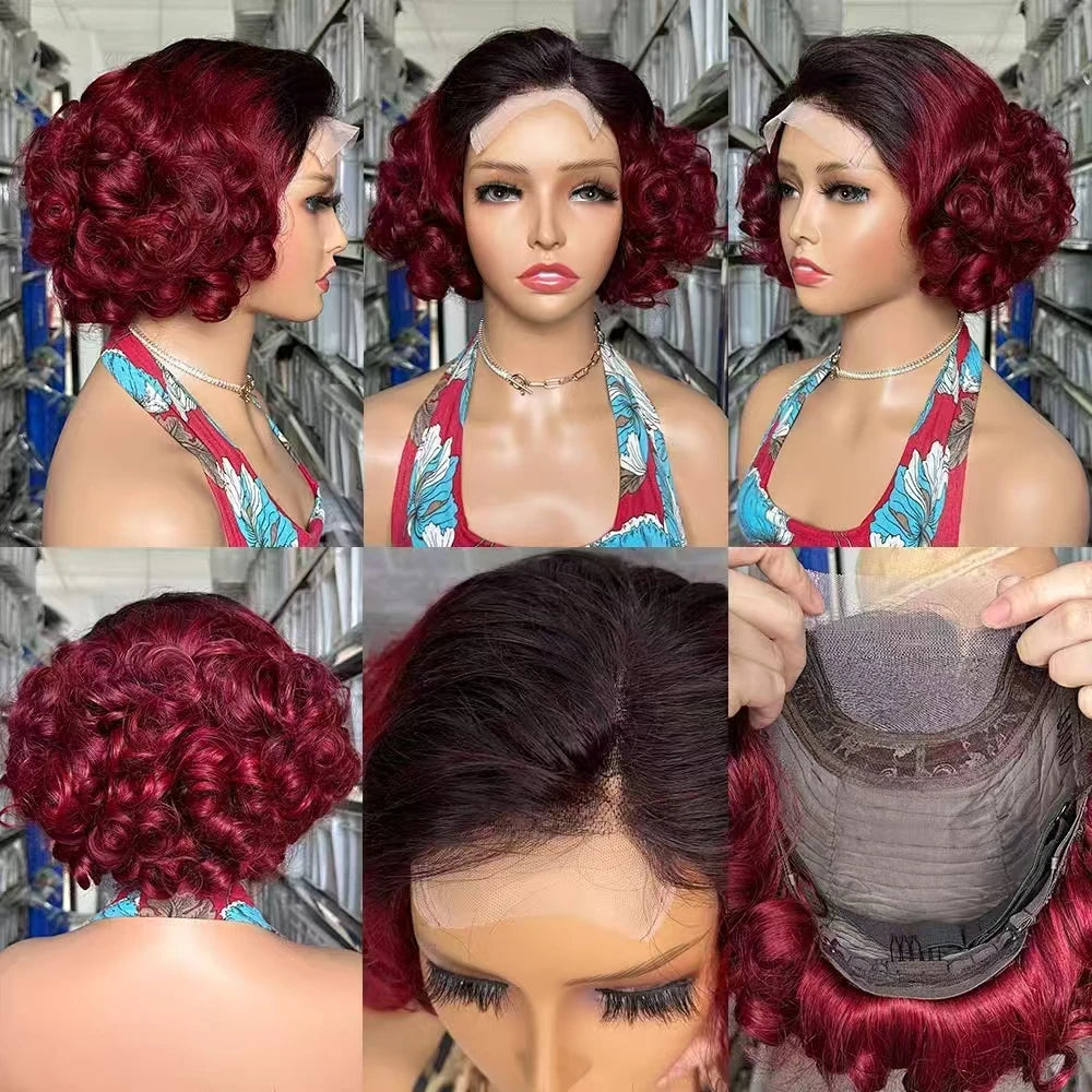 Short Curly Bob Wigs 5x5 Lace Front Human Hair Wig Brazilian Remy Body Loose Wave Curl Hair Wear and Go Glueless Wig for Woman