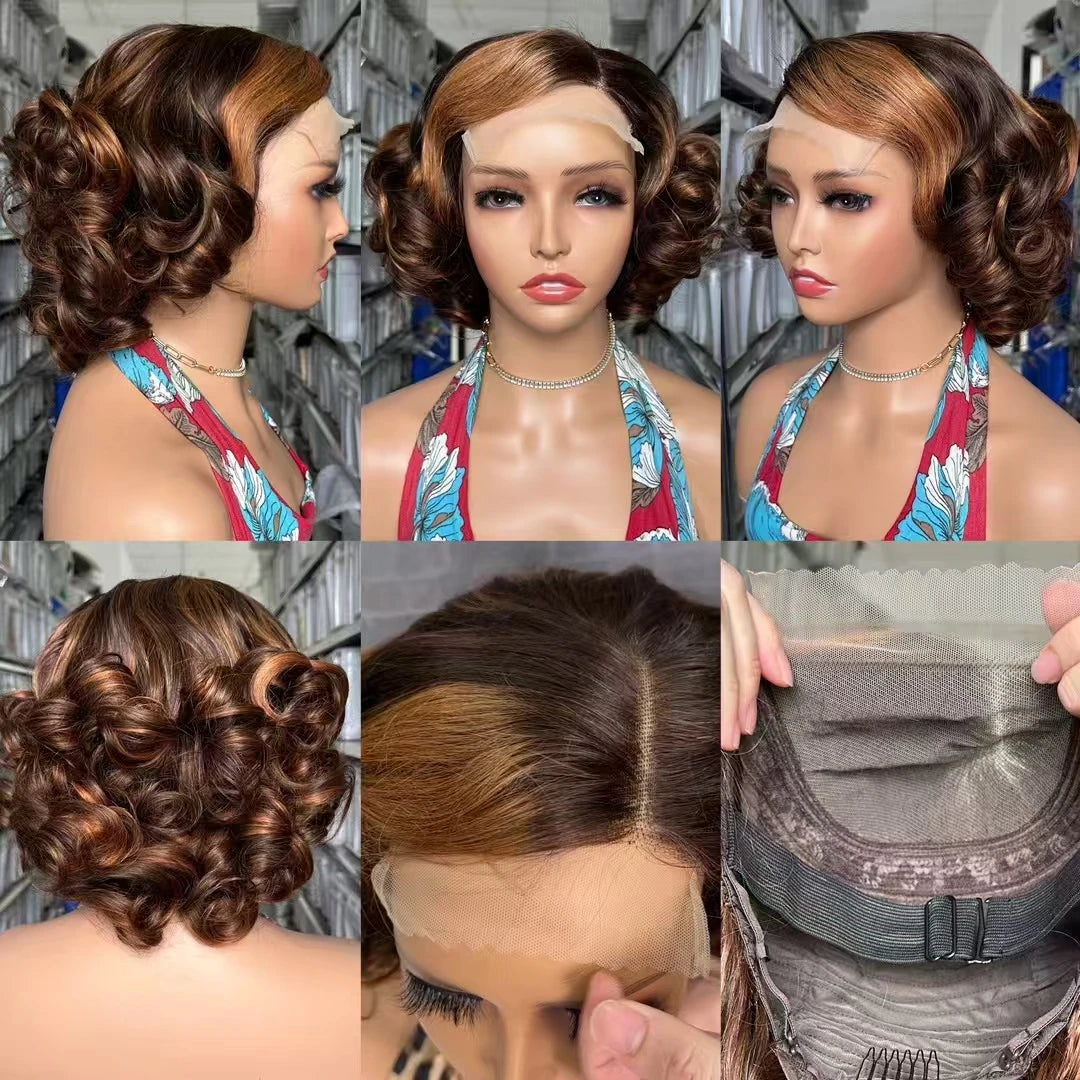 Short Curly Bob Wigs 5x5 Lace Front Human Hair Wig Brazilian Remy Body Loose Wave Curl Hair Wear and Go Glueless Wig for Woman
