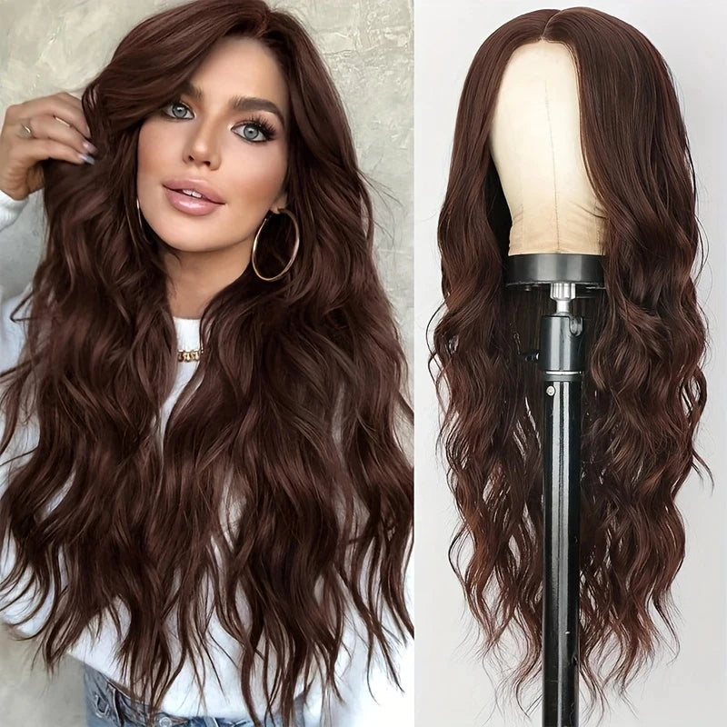 Red wine color synthetic wig with long curly hair