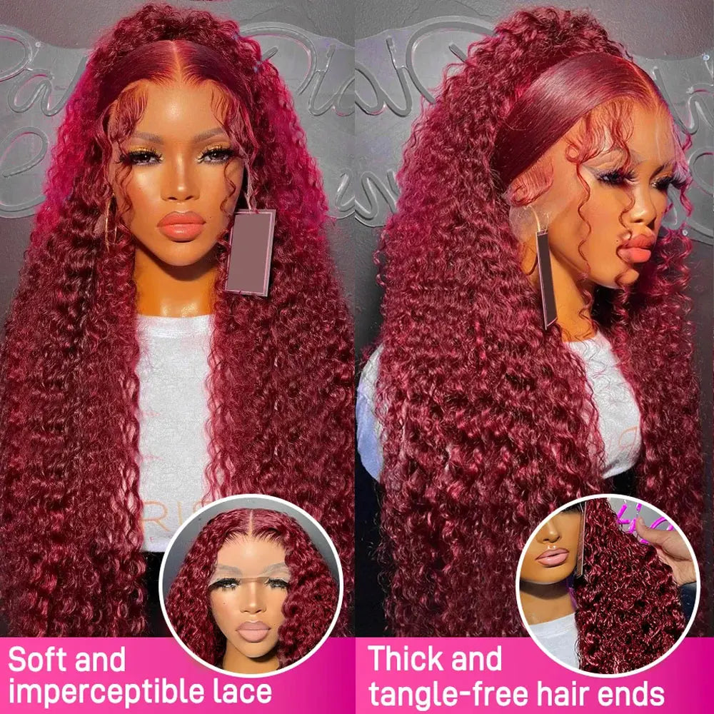 30 Inch Burgundy 99j Deep Wave Frontal Wig