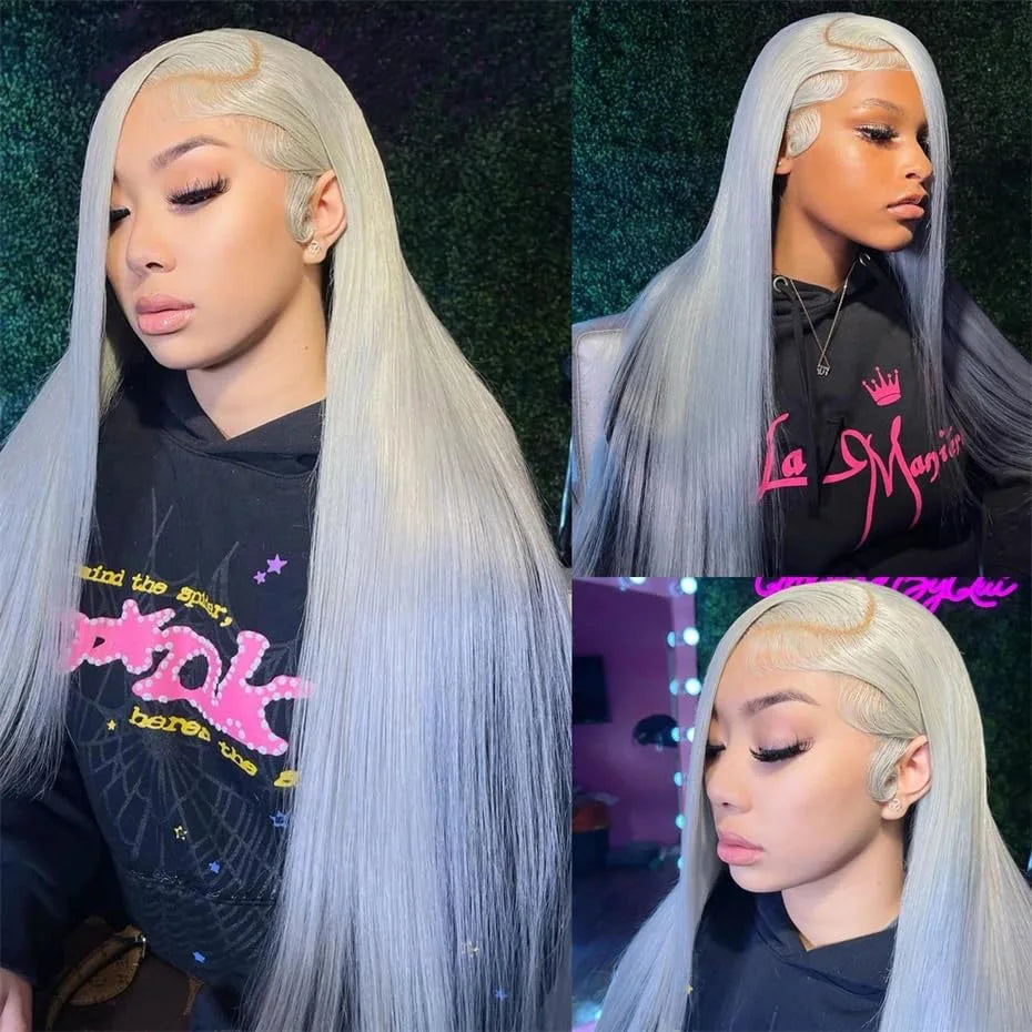 Purple Lace Front Human Hair Wigs Colored Wig Straight Hair 13x6 HD Lace Frontal Wig Transparent Vietnamese Raw Human Hair Wigs For Women Pre Plucked with Baby Hair