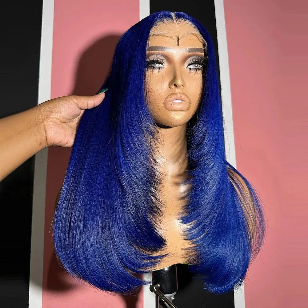 Pink Wig Layered Cut Straight Lace Front Wig PrePlucked 13x4 HD Lace Frontal Wig Synthetic And Blend High Quality Daily Cosplay