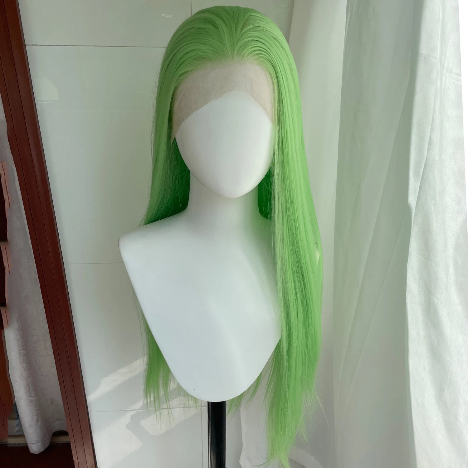 Light Green 13x4 Synthetic Lace Front Wig for Women 26 Inch Long Straight Glueless Wigs Heat Resistant Wig Free Part 150 Density