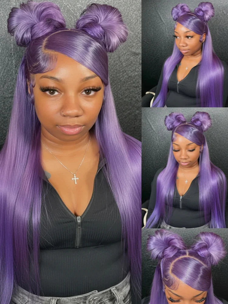 Purple Lace Front Human Hair Wigs Colored Wig Straight Hair 13x6 HD Lace Frontal Wig Transparent Vietnamese Raw Human Hair Wigs For Women Pre Plucked with Baby Hair