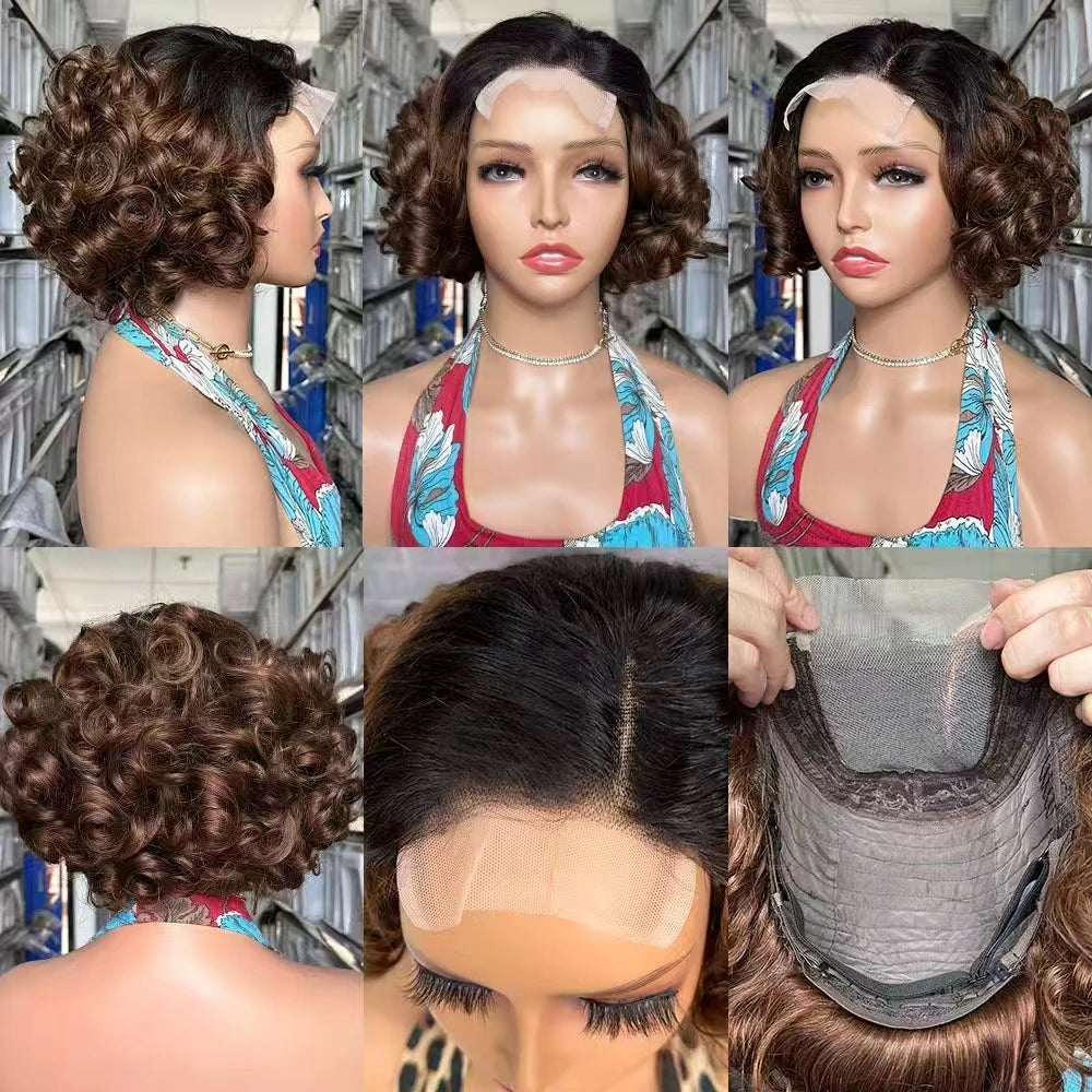 Short Curly Bob Wigs 5x5 Lace Front Human Hair Wig Brazilian Remy Body Loose Wave Curl Hair Wear and Go Glueless Wig for Woman