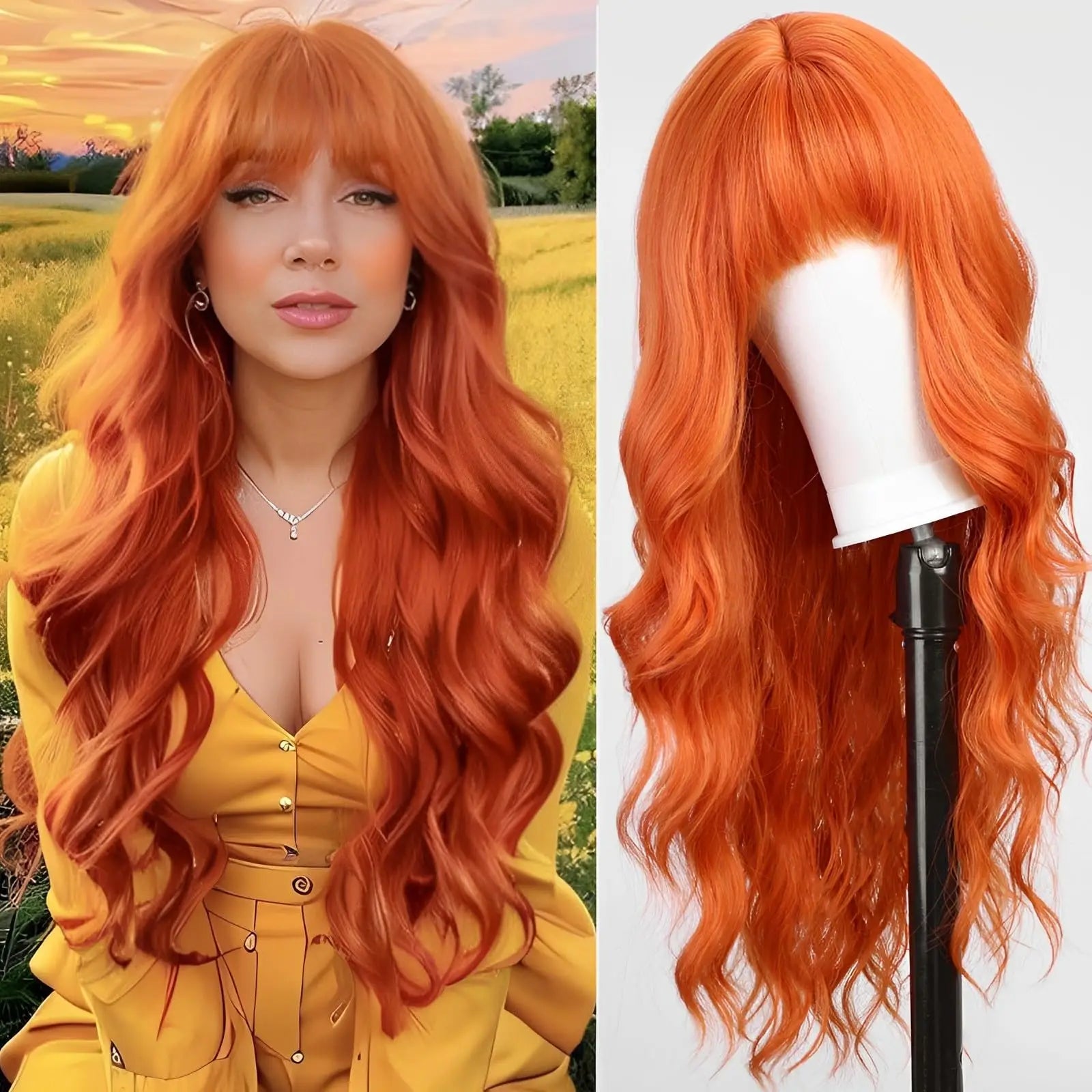 Red wine color synthetic wig with long curly hair