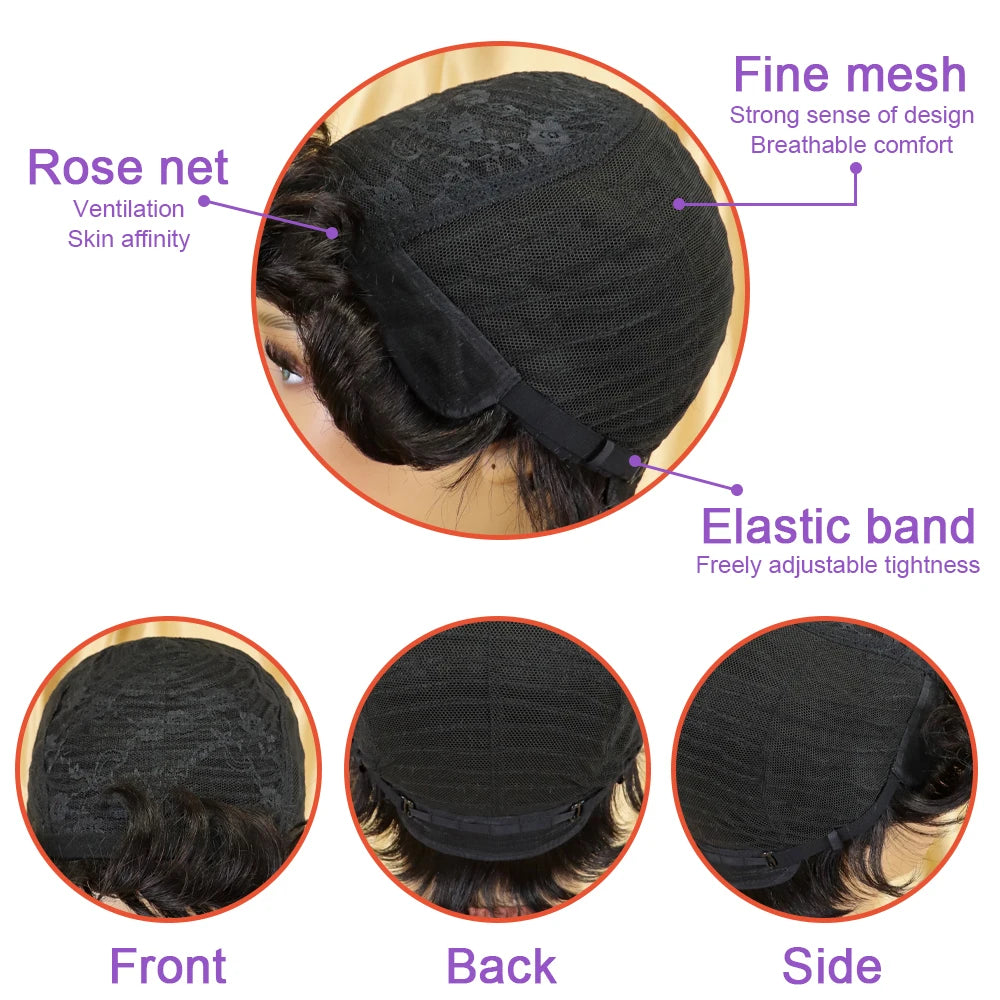 Highlight Pixie Cut Mixed Color1B/30 Hair Style Short Straight human hair Wigs With Bangs For Women Machine Made