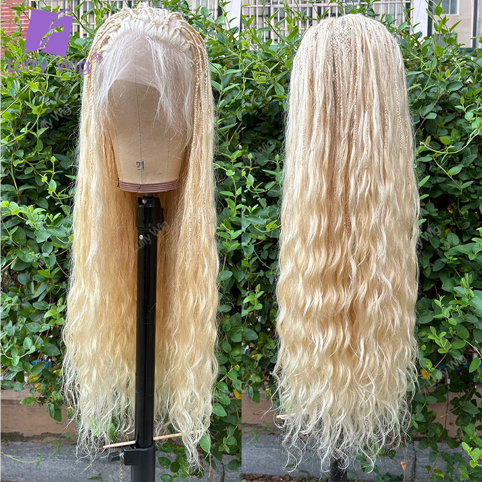 Human Hair Curly 613 Blonde Color Braided Wig