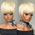 Short Pixie Cut Wig with Bangs Human Hair Natural Blonde/Red Full Machine Made Straight Hair Wig