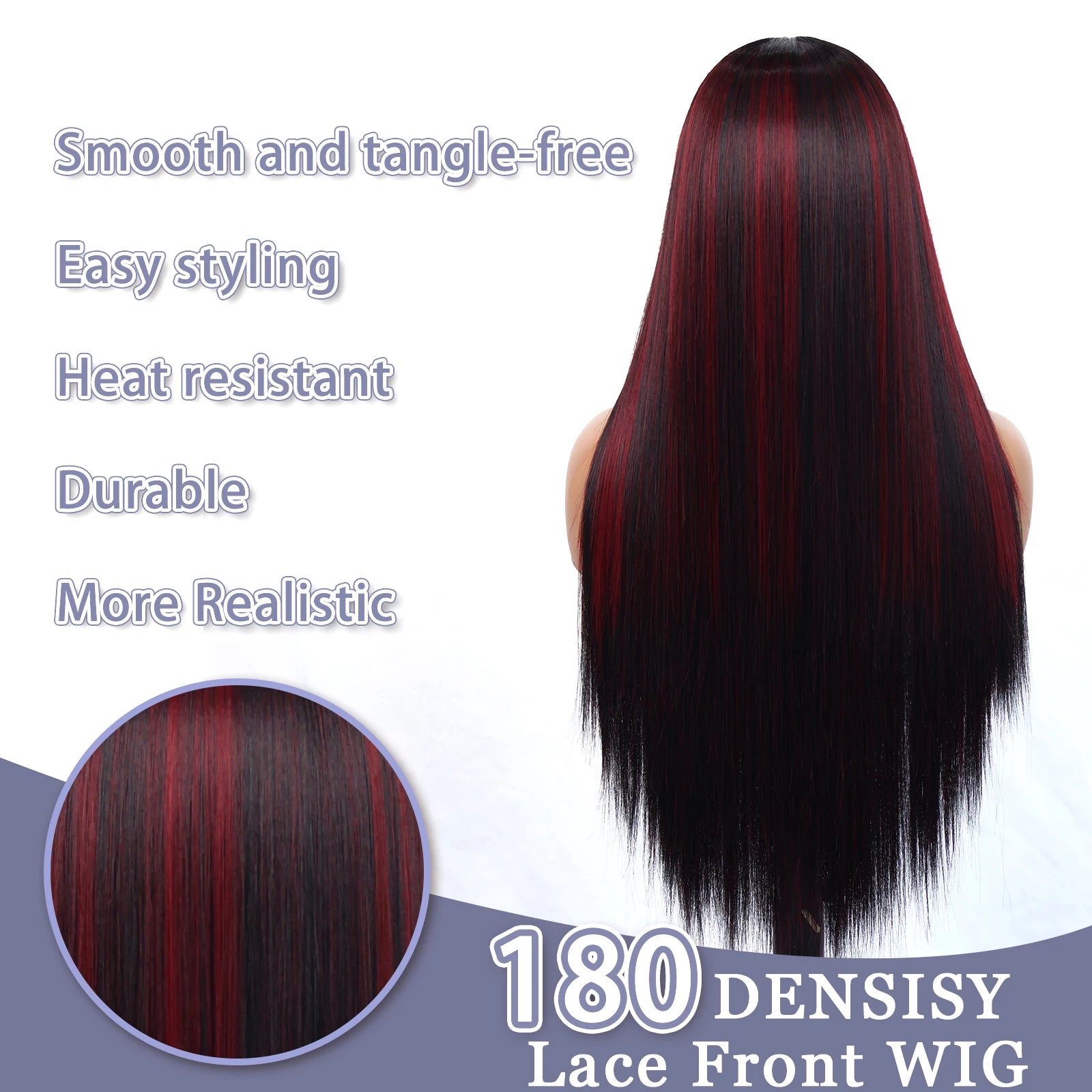 Aubree Synthetic Wigs 13*4 Lace Front Wig For Women Daily Wear Ombre Burgundy Black Hightlight 28 inch Long Straight