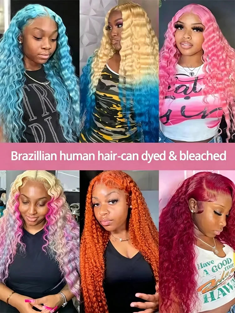 Deep Wave 13x6 HD Lace Frontal Human Hair Wig 30 40 Inch Curly 613 Honey Blonde Water Wave 13x4 Lace Front Wigs For Women 250%
